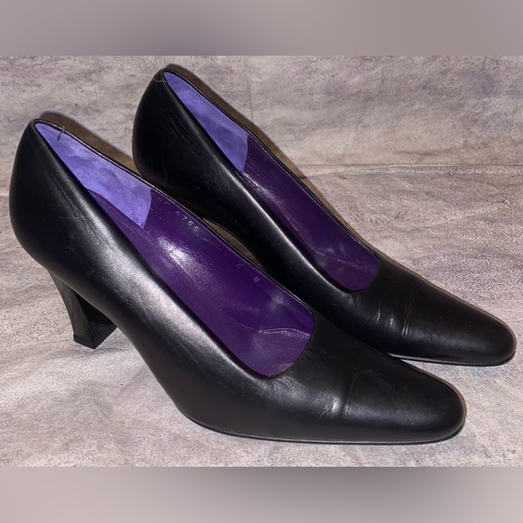 NWOB NEW Ralph Lauren Purple Heels Pumps Black Nappa Calf Leather 6 Italy  Vntg - Picture 1 of 9